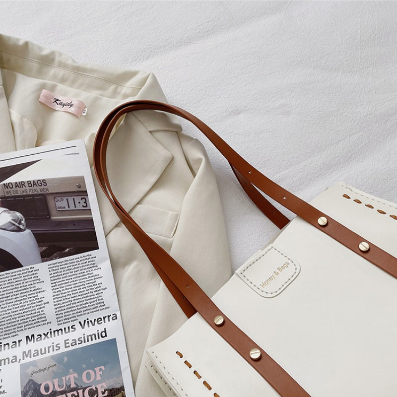 DIY PU Leather Tote Bag Kit for Beginners | Handmade Shoulder Handbag Sewing Craft Set with Video Tutorial | Large Capacity DIY Purse