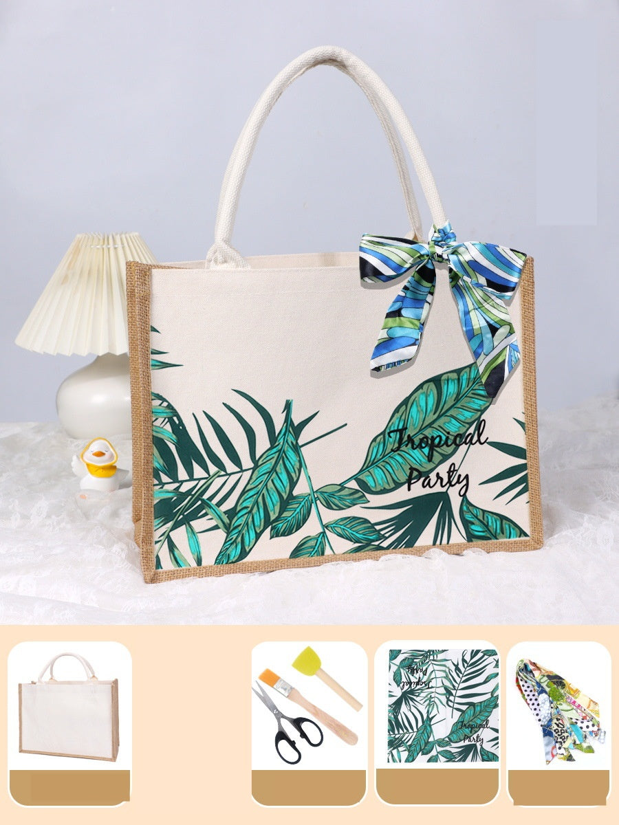 DIY Canvas Tote Bag Decorating Kit with Printed Scarf | Handmade Craft Gift Set for Adults & Kids | Personalized Tote Bag DIY Kit