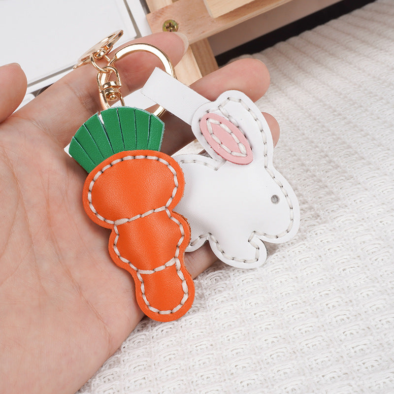 DIY Leather Bunny & Carrot Keychain Kit – Handmade Cute Animal Craft Set for Beginners