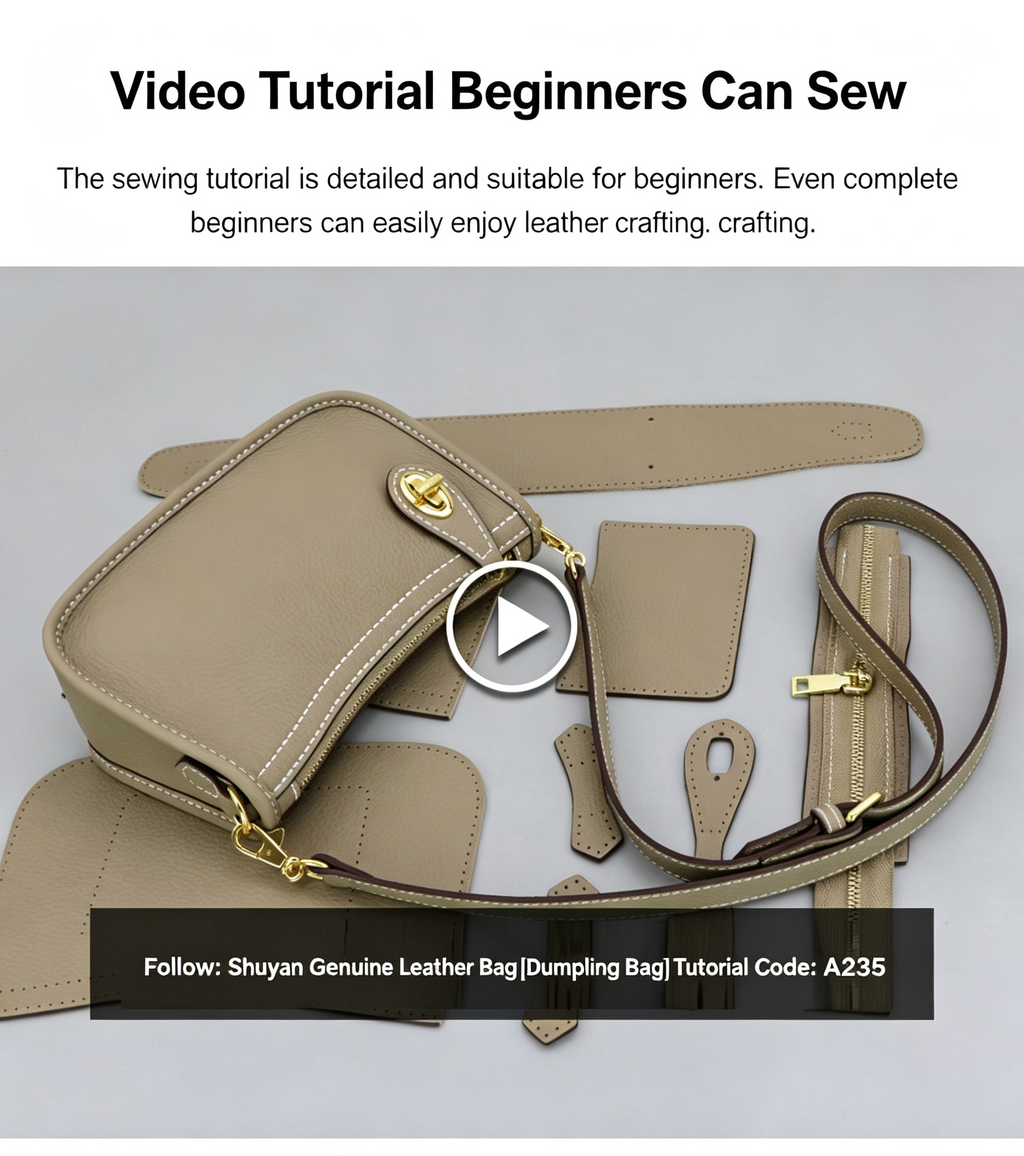 DIY Leather Bucket Bag Kit for Beginners – Genuine Leather Crossbody Purse Making Set with Video Tutorial & Complete Materials