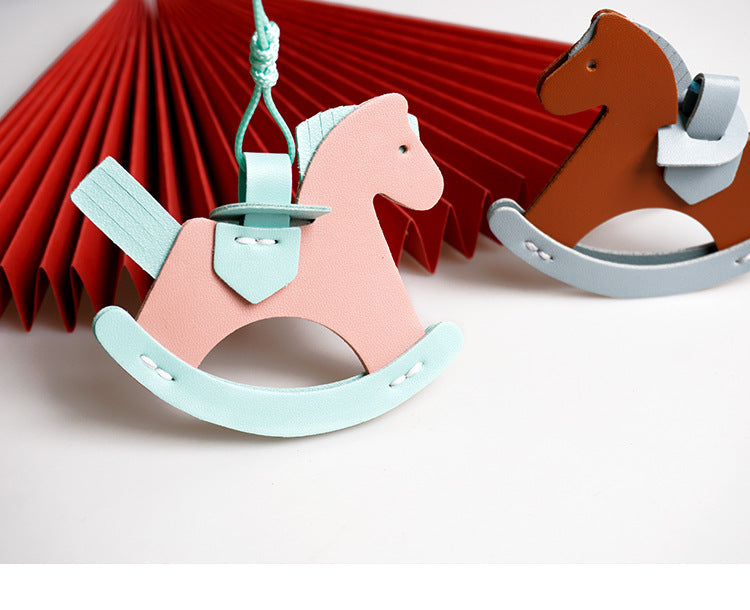 DIY Rocking Horse Keychain Kit for Beginners – Handmade PU Leather Bag Charm & Key Pendant with Video Tutorial