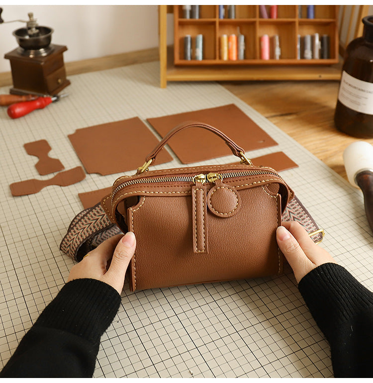 DIY PU Leather Crossbody Bag Kit for Beginners – Pre-Cut Shoulder Purse Sewing Craft Kit with Video Tutorial, Handmade Gift Bag
