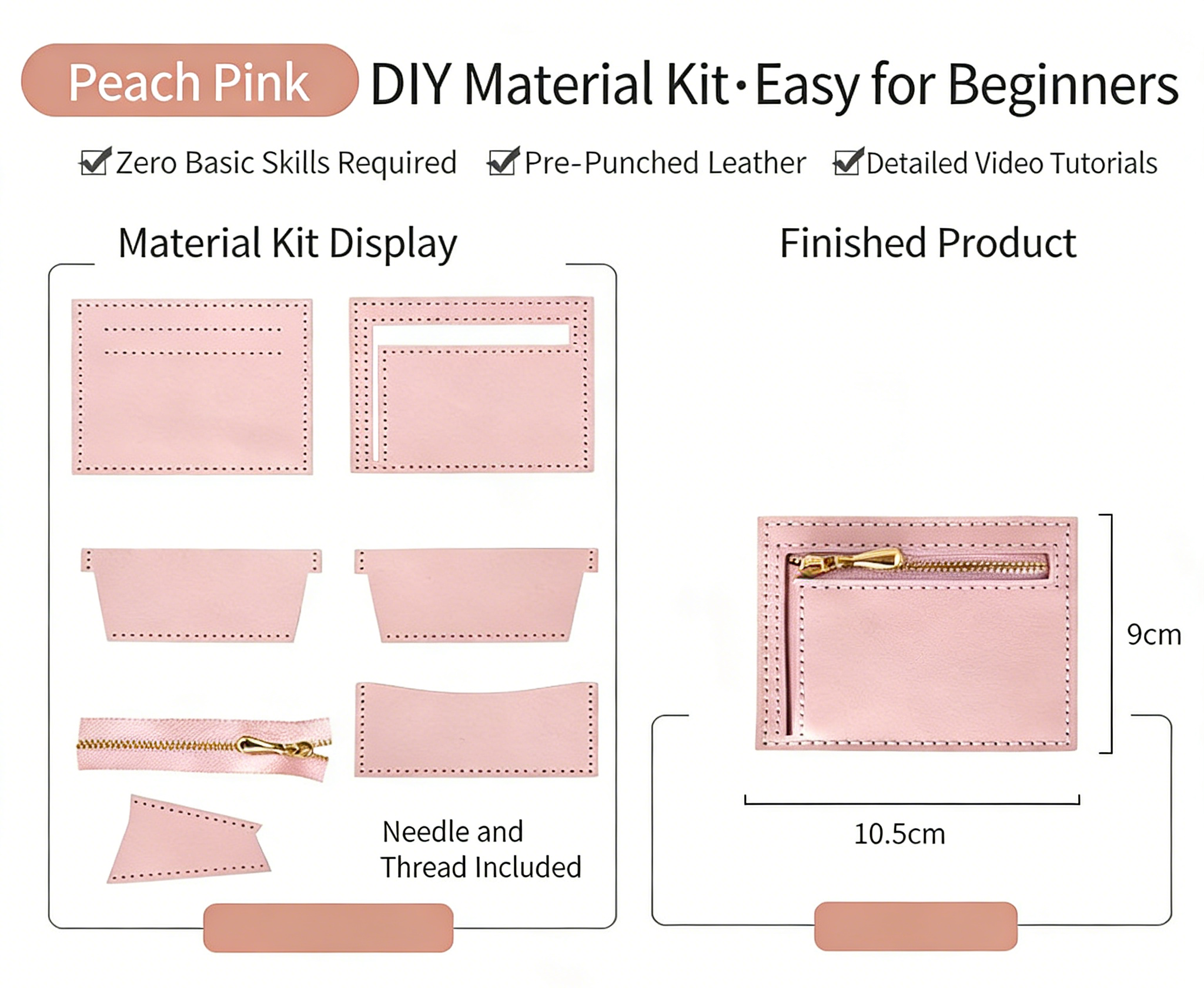DIY Leather Wallet Kit – Handmade Cowhide Bifold Wallet Craft Set for Beginners with Video Tutorial (Compact Card & Cash Holder)
