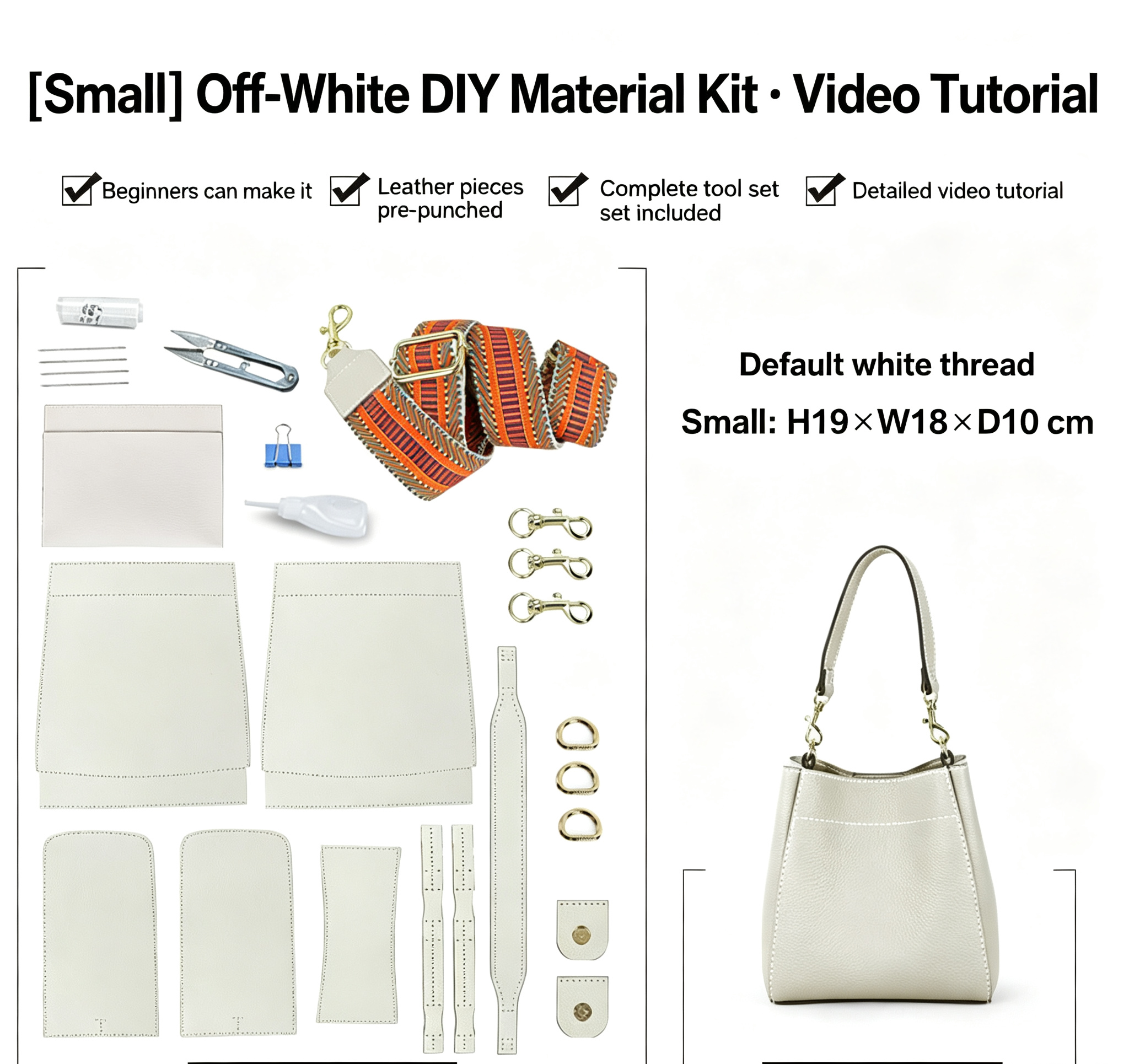 DIY Leather Bucket Bag Kit for Beginners – Genuine Leather Crossbody Purse Making Set with Video Tutorial & Complete Materials