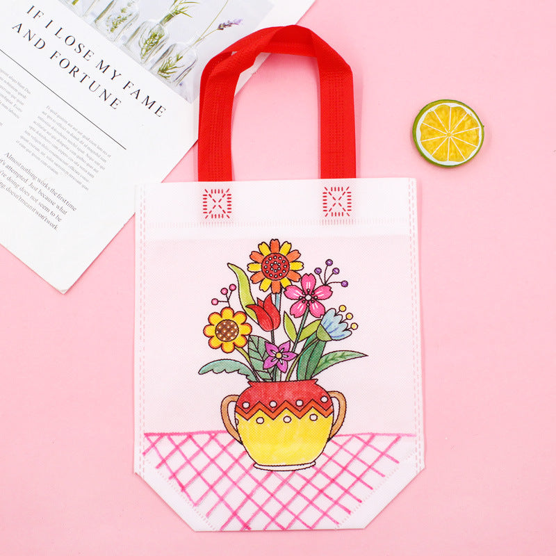 DIY Cartoon Coloring Tote Bag Kit for Kids – Creative Non-Woven Fabric Painting Handbag with Markers