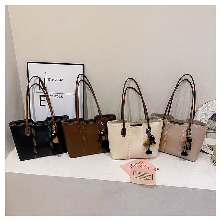 DIY PU Leather Tote Bag Kit for Beginners – Handmade Shoulder Handbag with Video Tutorial, Pre-Cut Materials, Khaki/White/Brown/Black