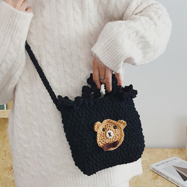 DIY Crochet Animal Shoulder Bag Kit for Beginners – Handmade Bear & Fruit Crossbody Bag with Video Tutorial