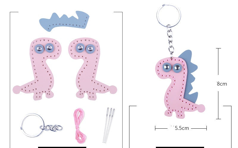 DIY Leather Dinosaur Keychain Kit – Handmade Cute Dino Charm Craft Set for Beginners