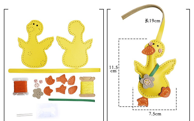 DIY Leather Duck Keychain Kit – Handmade Cute Duck Charm Craft Set in PU & Genuine Leather