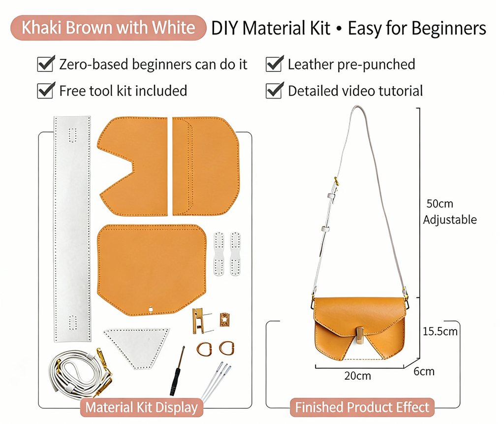 DIY Geometric Flap Genuine Leather Saddle Crossbody Bag Sewing Kit, Multi Color Adjustable Strap Shoulder Bag Handmade Craft Gift For Women