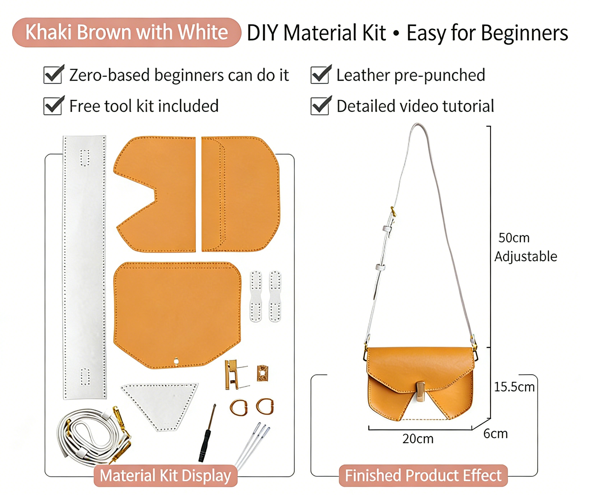 DIY Geometric Flap Genuine Leather Saddle Crossbody Bag Sewing Kit, Multi Color Adjustable Strap Shoulder Bag Handmade Craft Gift For Women