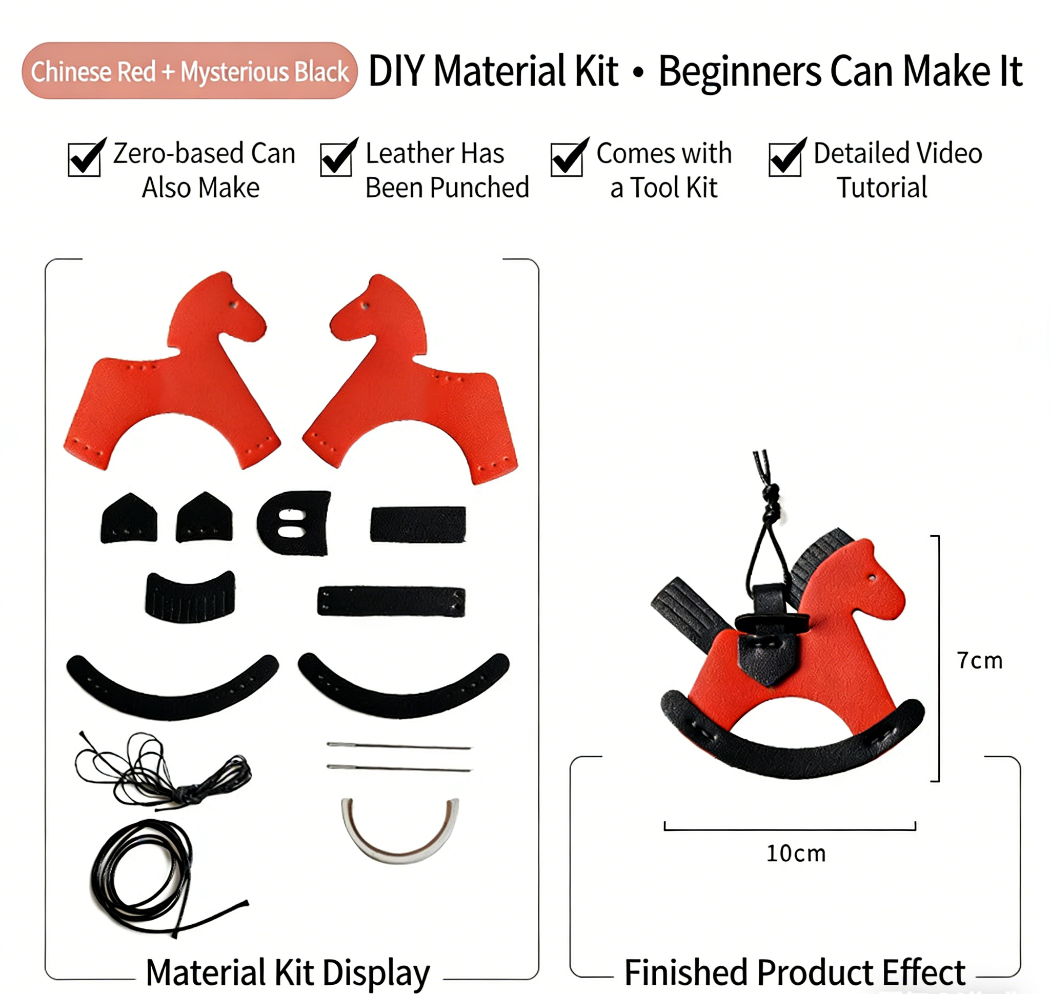 DIY Rocking Horse Keychain Kit for Beginners – Handmade PU Leather Bag Charm & Key Pendant with Video Tutorial