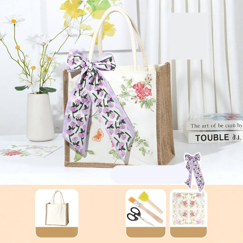 DIY Canvas Tote Bag Decorating Kit with Printed Scarf | Handmade Craft Gift Set for Adults & Kids | Personalized Tote Bag DIY Kit