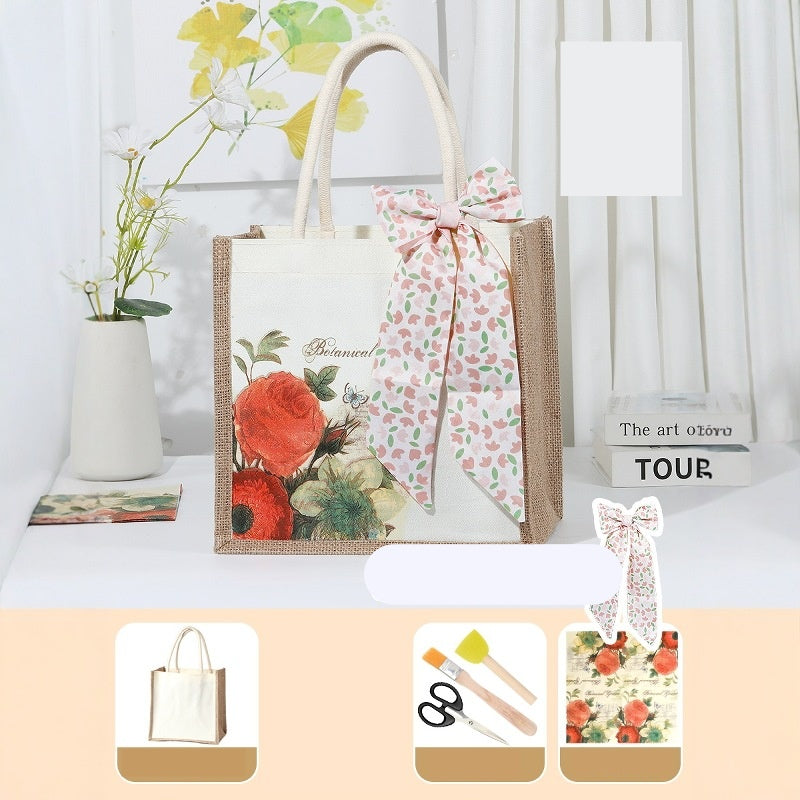 DIY Canvas Tote Bag Decorating Kit with Printed Scarf | Handmade Craft Gift Set for Adults & Kids | Personalized Tote Bag DIY Kit