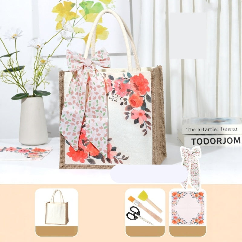 DIY Canvas Tote Bag Decorating Kit with Printed Scarf | Handmade Craft Gift Set for Adults & Kids | Personalized Tote Bag DIY Kit