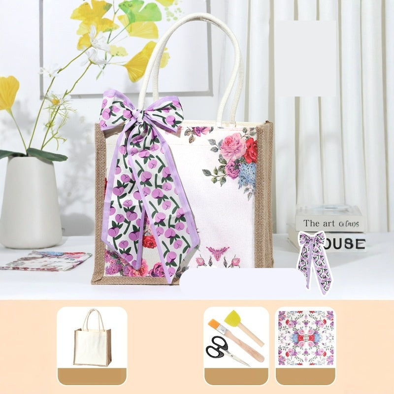 DIY Canvas Tote Bag Decorating Kit with Printed Scarf | Handmade Craft Gift Set for Adults & Kids | Personalized Tote Bag DIY Kit