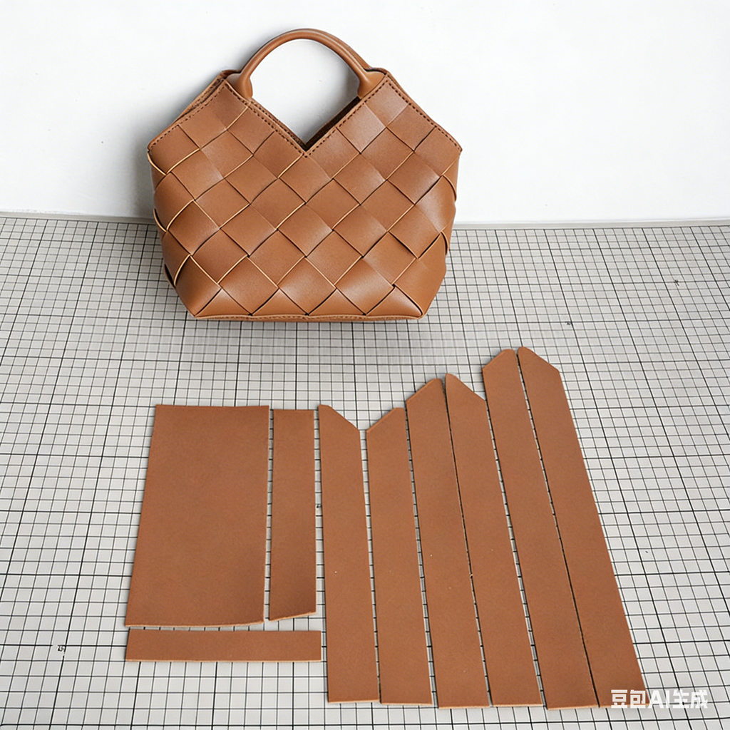 DIY Wide Grid Woven Mini Hand Tote Bag Sewing Kit, Genuine Leather & PU Material Multi Color Handmade Craft Bag For Women