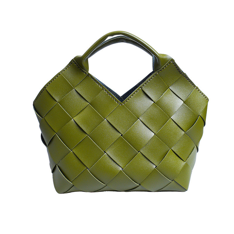 DIY Wide Grid Woven Mini Hand Tote Bag Sewing Kit, Genuine Leather & PU Material Multi Color Handmade Craft Bag For Women