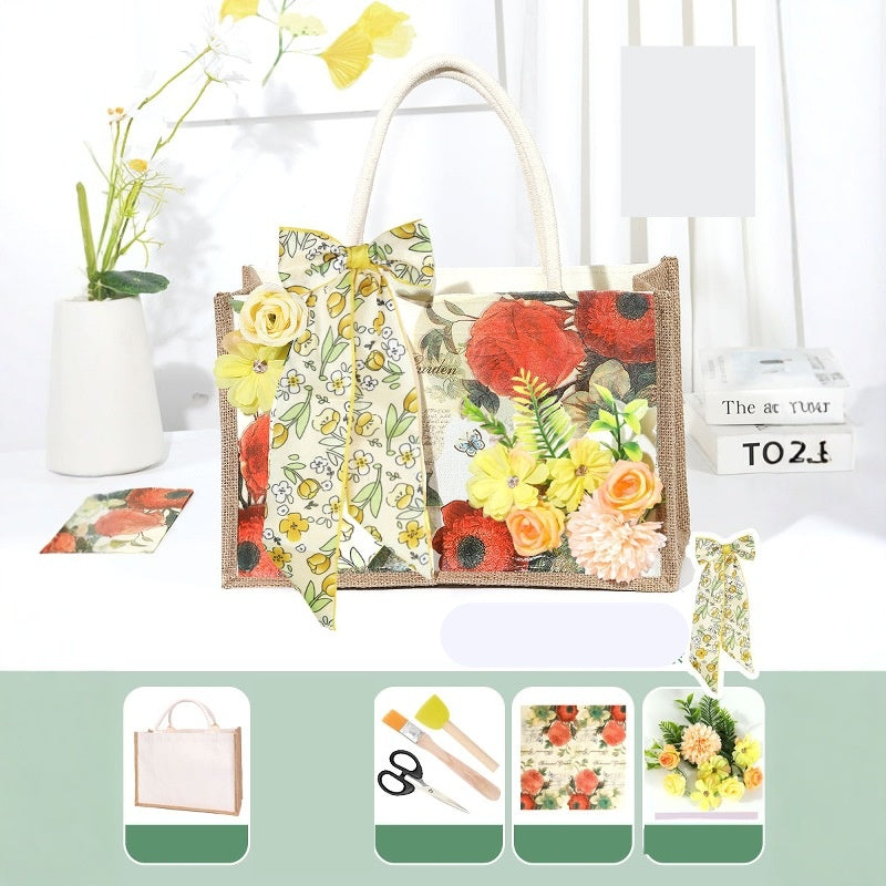 DIY Canvas Tote Bag Decorating Kit with Printed Scarf | Handmade Craft Gift Set for Adults & Kids | Personalized Tote Bag DIY Kit