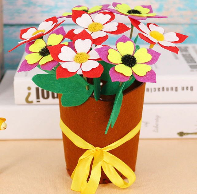 DIY Felt Flower Pot Craft Kit | Kids Educational Handmade Fabric Potted Plant Set | Montessori Creative Sewing Toy & Parent-Child Gift