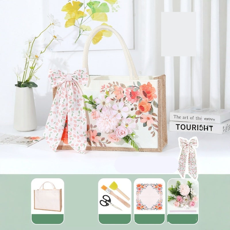 DIY Canvas Tote Bag Decorating Kit with Printed Scarf | Handmade Craft Gift Set for Adults & Kids | Personalized Tote Bag DIY Kit