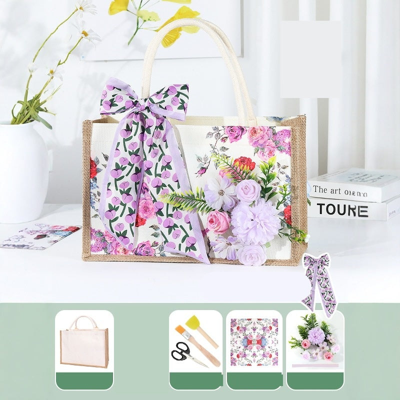 DIY Canvas Tote Bag Decorating Kit with Printed Scarf | Handmade Craft Gift Set for Adults & Kids | Personalized Tote Bag DIY Kit