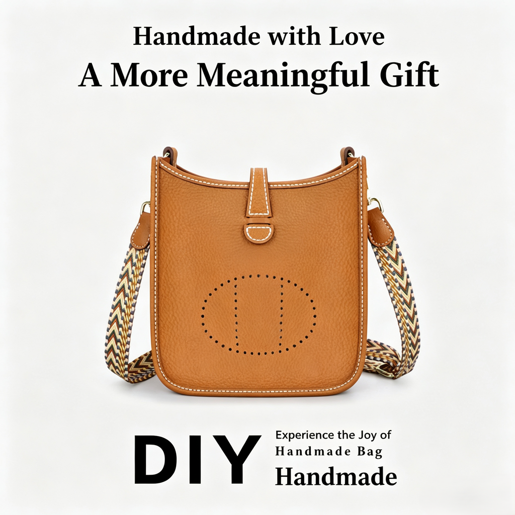 DIY Leather Crossbody Bag Kit for Beginners, Handmade Cowhide Shoulder Bag Sewing Kit, Pre-Cut Leather Craft Kit with Video Tutorial