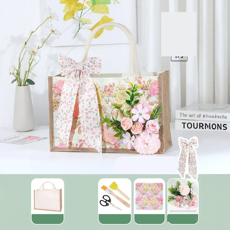 DIY Canvas Tote Bag Decorating Kit with Printed Scarf | Handmade Craft Gift Set for Adults & Kids | Personalized Tote Bag DIY Kit