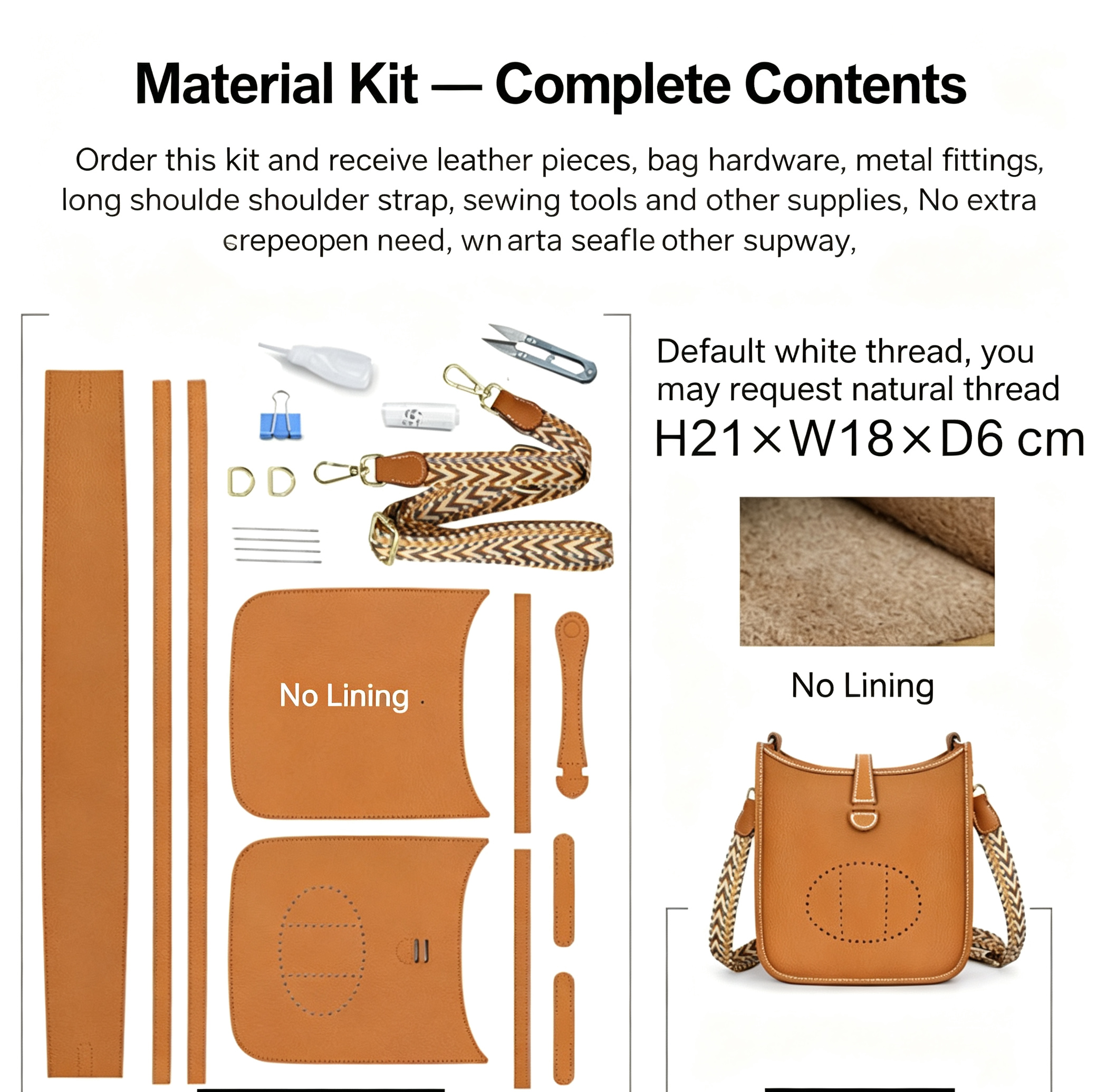 DIY Leather Crossbody Bag Kit for Beginners, Handmade Cowhide Shoulder Bag Sewing Kit, Pre-Cut Leather Craft Kit with Video Tutorial