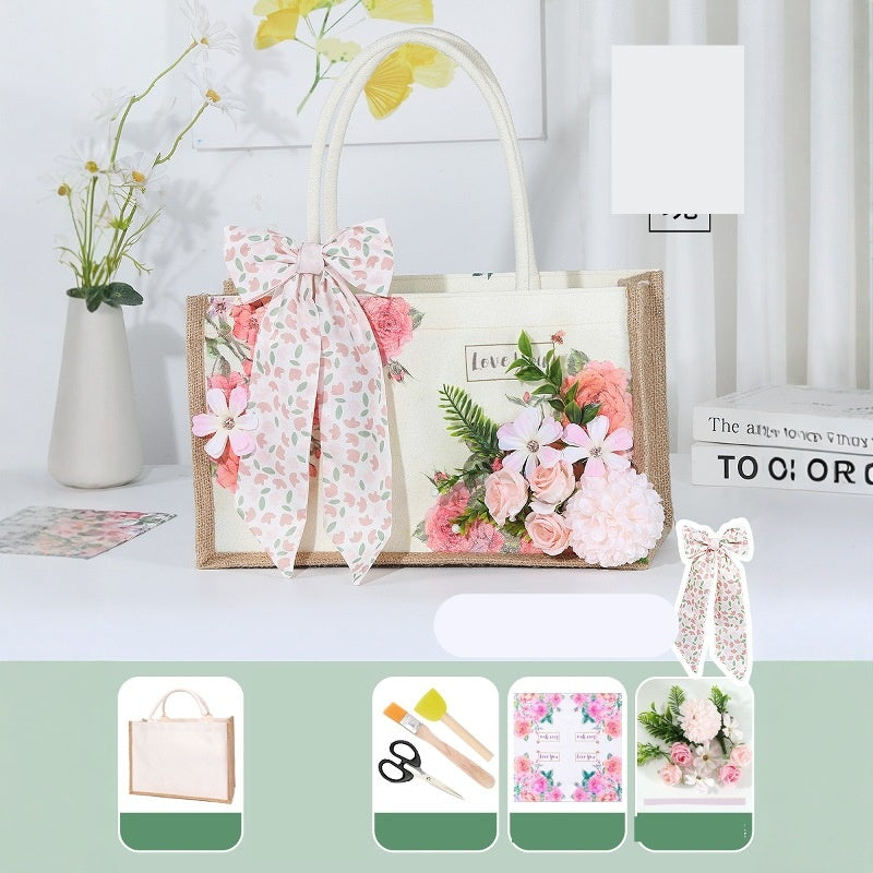 DIY Canvas Tote Bag Decorating Kit with Printed Scarf | Handmade Craft Gift Set for Adults & Kids | Personalized Tote Bag DIY Kit