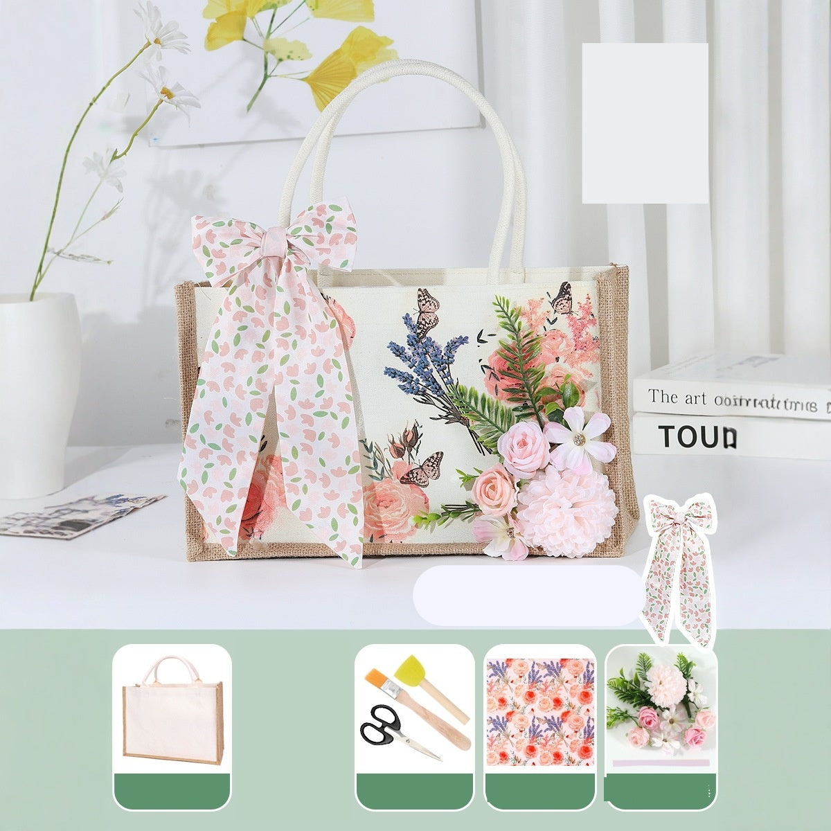 DIY Canvas Tote Bag Decorating Kit with Printed Scarf | Handmade Craft Gift Set for Adults & Kids | Personalized Tote Bag DIY Kit