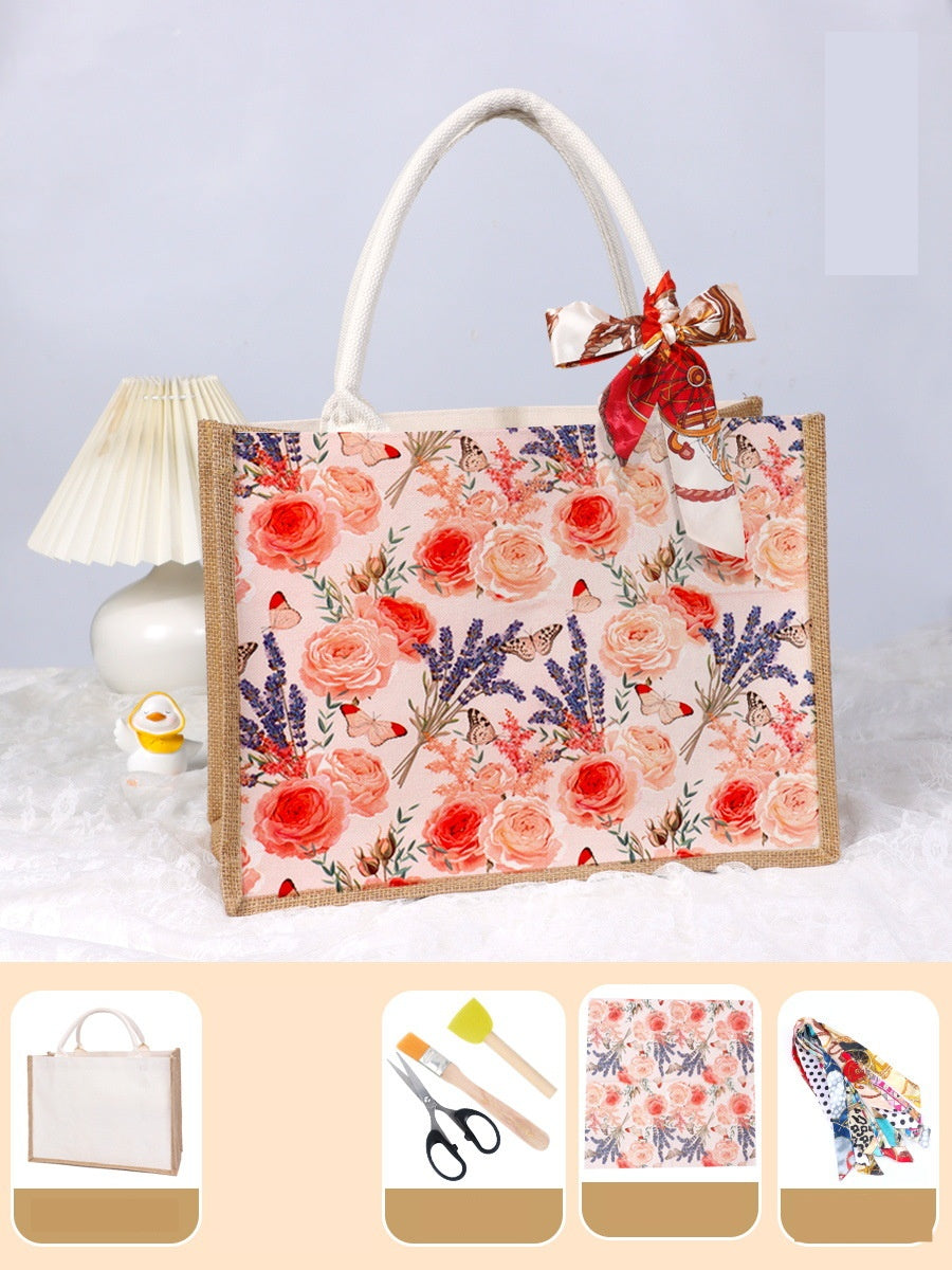 DIY Canvas Tote Bag Decorating Kit with Printed Scarf | Handmade Craft Gift Set for Adults & Kids | Personalized Tote Bag DIY Kit