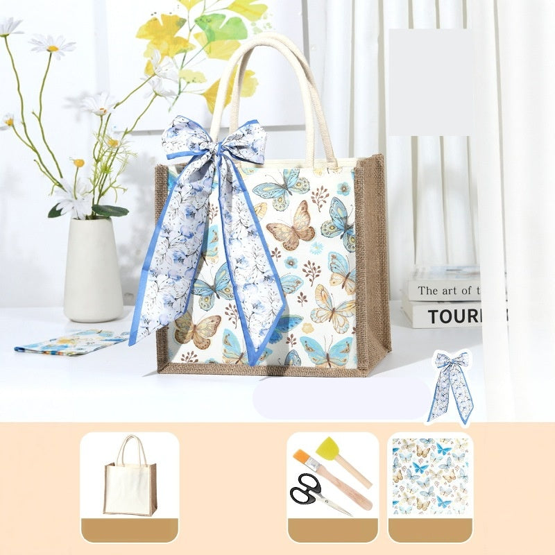 DIY Canvas Tote Bag Decorating Kit with Printed Scarf | Handmade Craft Gift Set for Adults & Kids | Personalized Tote Bag DIY Kit