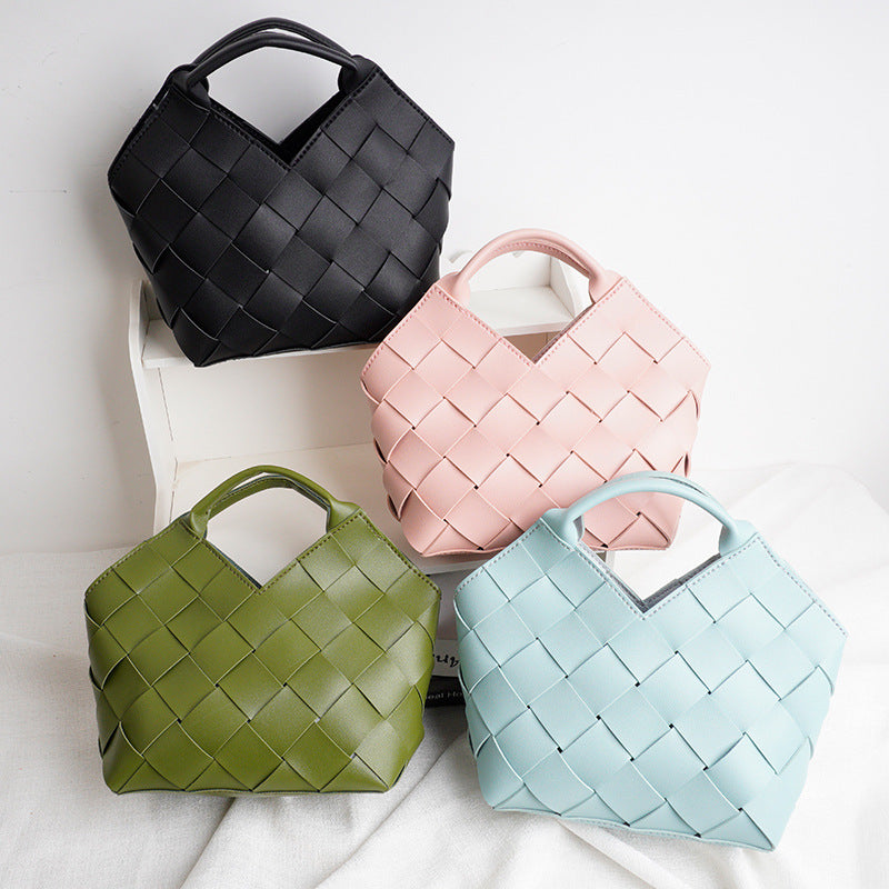 DIY Wide Grid Woven Mini Hand Tote Bag Sewing Kit, Genuine Leather & PU Material Multi Color Handmade Craft Bag For Women