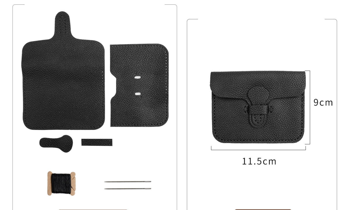 DIY Genuine Leather Wallet Kit | Litchi Grain Cowhide Card Holder, Passport Wallet & Coin Purse Craft Set