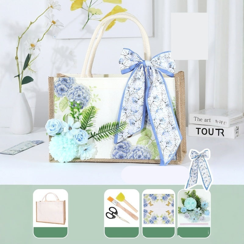 DIY Canvas Tote Bag Decorating Kit with Printed Scarf | Handmade Craft Gift Set for Adults & Kids | Personalized Tote Bag DIY Kit