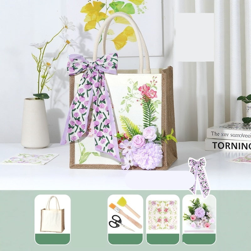 DIY Canvas Tote Bag Decorating Kit with Printed Scarf | Handmade Craft Gift Set for Adults & Kids | Personalized Tote Bag DIY Kit