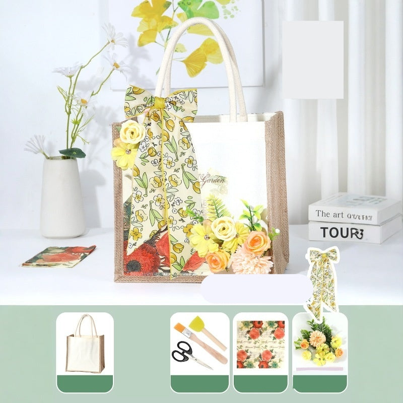 DIY Canvas Tote Bag Decorating Kit with Printed Scarf | Handmade Craft Gift Set for Adults & Kids | Personalized Tote Bag DIY Kit