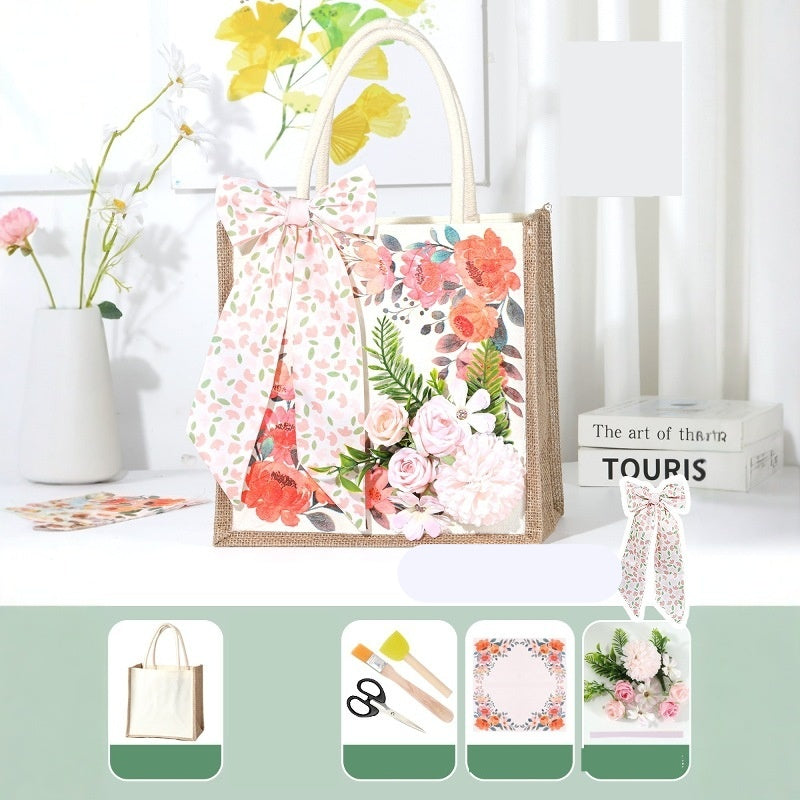 DIY Canvas Tote Bag Decorating Kit with Printed Scarf | Handmade Craft Gift Set for Adults & Kids | Personalized Tote Bag DIY Kit