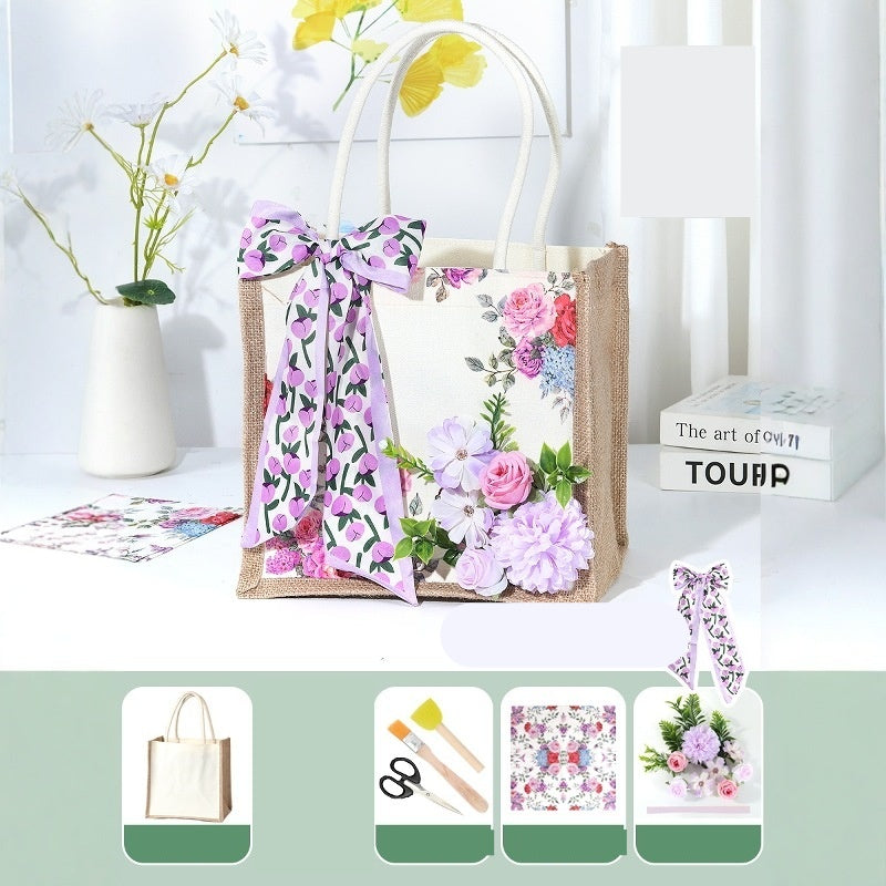 DIY Canvas Tote Bag Decorating Kit with Printed Scarf | Handmade Craft Gift Set for Adults & Kids | Personalized Tote Bag DIY Kit