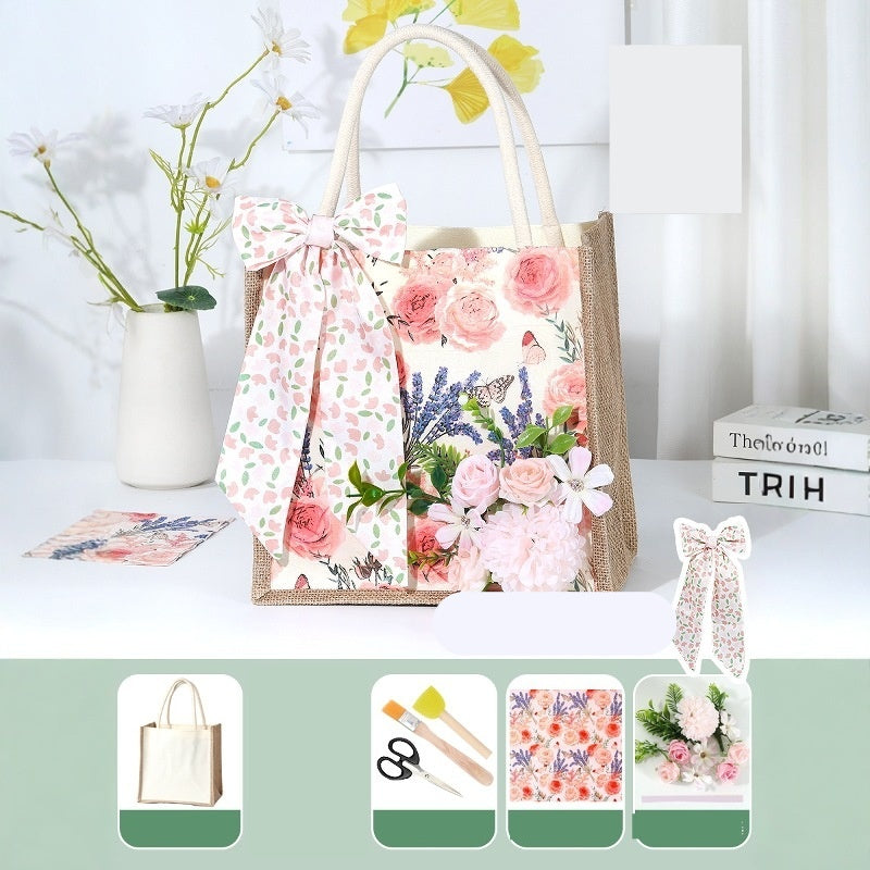 DIY Canvas Tote Bag Decorating Kit with Printed Scarf | Handmade Craft Gift Set for Adults & Kids | Personalized Tote Bag DIY Kit