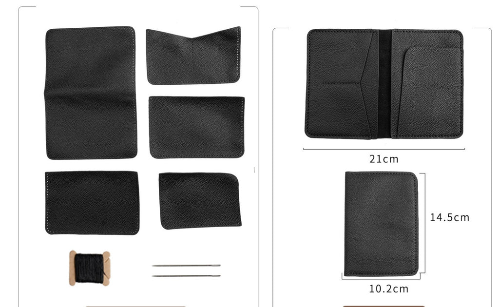 DIY Genuine Leather Wallet Kit | Litchi Grain Cowhide Card Holder, Passport Wallet & Coin Purse Craft Set