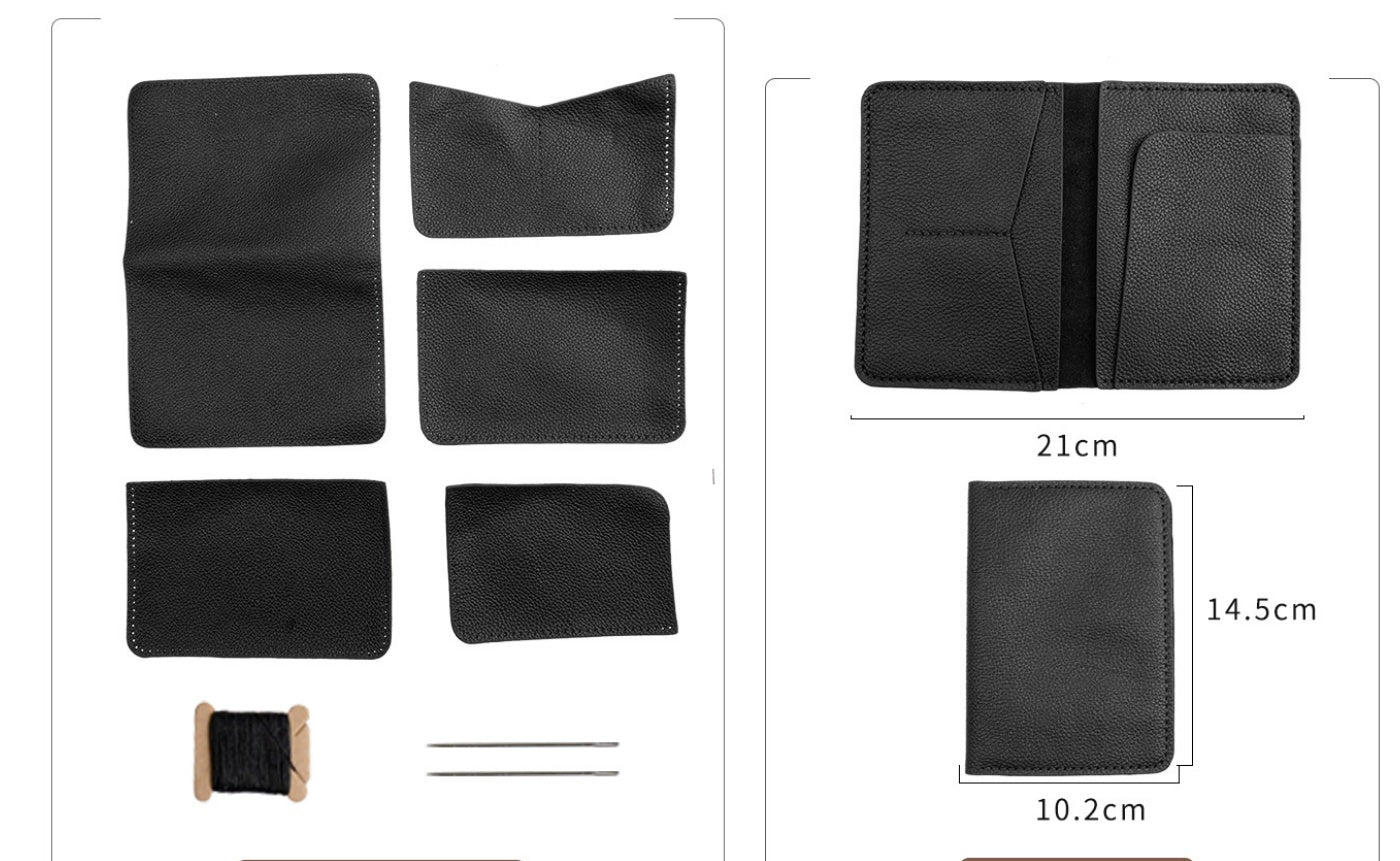 DIY Genuine Leather Wallet Kit | Litchi Grain Cowhide Card Holder, Passport Wallet & Coin Purse Craft Set