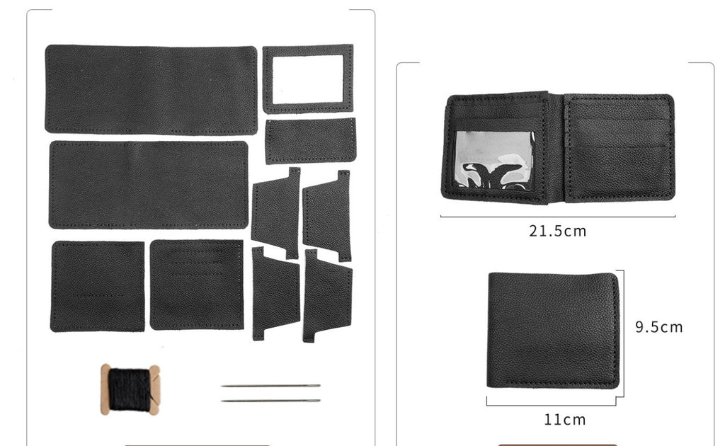 DIY Genuine Leather Wallet Kit | Litchi Grain Cowhide Card Holder, Passport Wallet & Coin Purse Craft Set