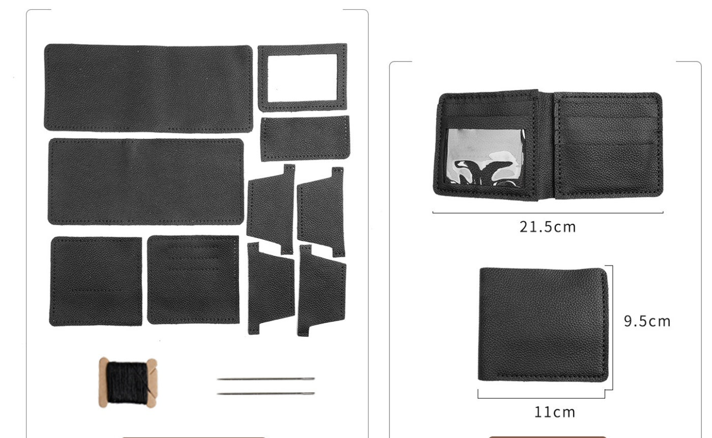 DIY Genuine Leather Wallet Kit | Litchi Grain Cowhide Card Holder, Passport Wallet & Coin Purse Craft Set