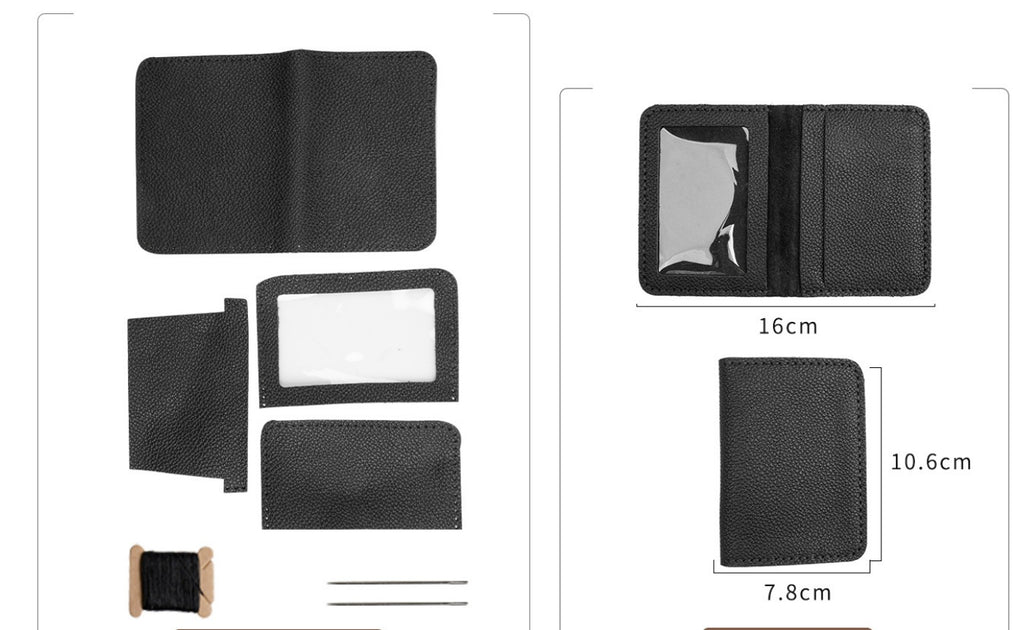 DIY Genuine Leather Wallet Kit | Litchi Grain Cowhide Card Holder, Passport Wallet & Coin Purse Craft Set