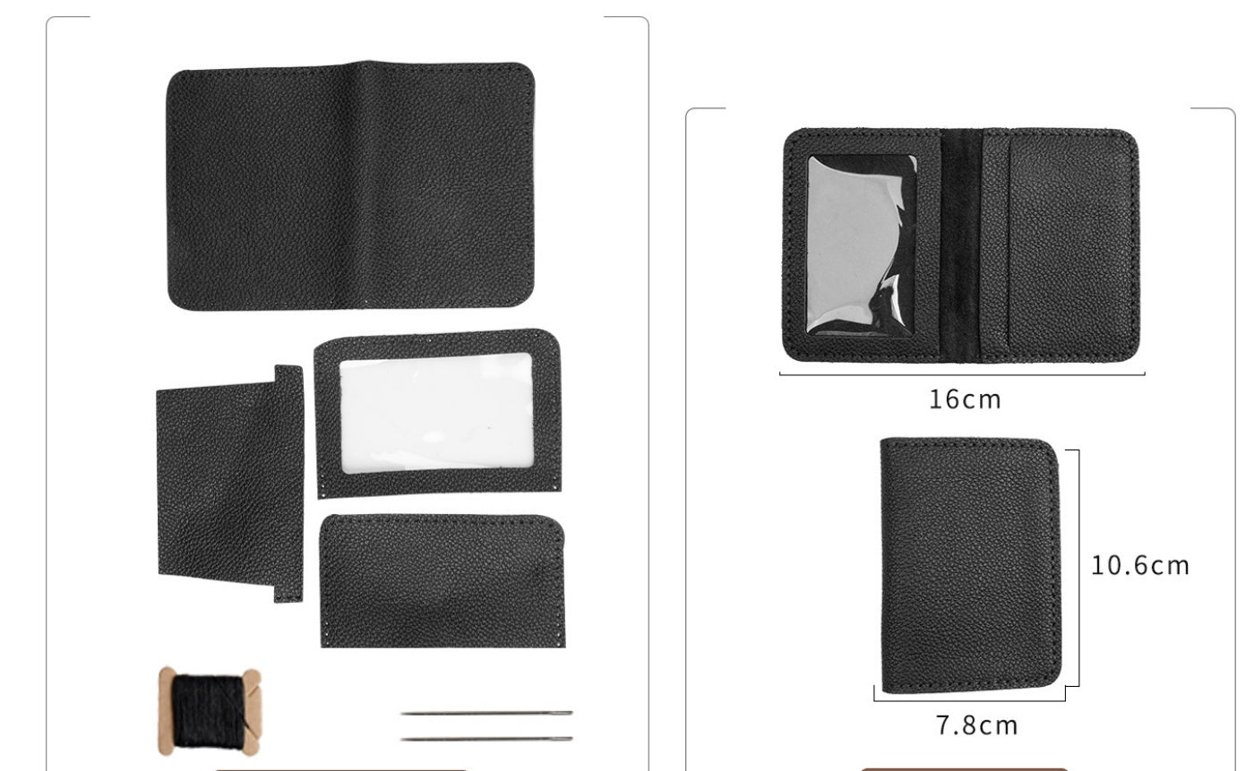 DIY Genuine Leather Wallet Kit | Litchi Grain Cowhide Card Holder, Passport Wallet & Coin Purse Craft Set