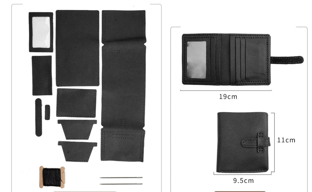 DIY Genuine Leather Wallet Kit | Litchi Grain Cowhide Card Holder, Passport Wallet & Coin Purse Craft Set