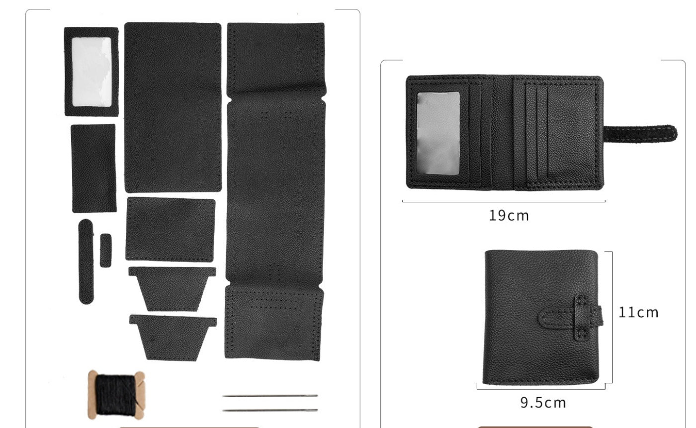 DIY Genuine Leather Wallet Kit | Litchi Grain Cowhide Card Holder, Passport Wallet & Coin Purse Craft Set