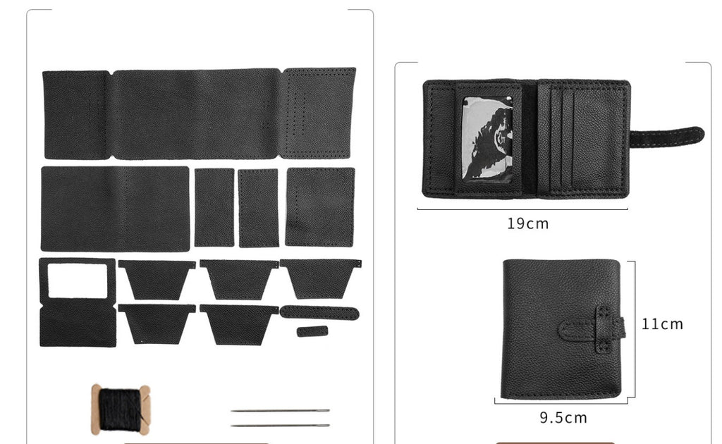 DIY Genuine Leather Wallet Kit | Litchi Grain Cowhide Card Holder, Passport Wallet & Coin Purse Craft Set